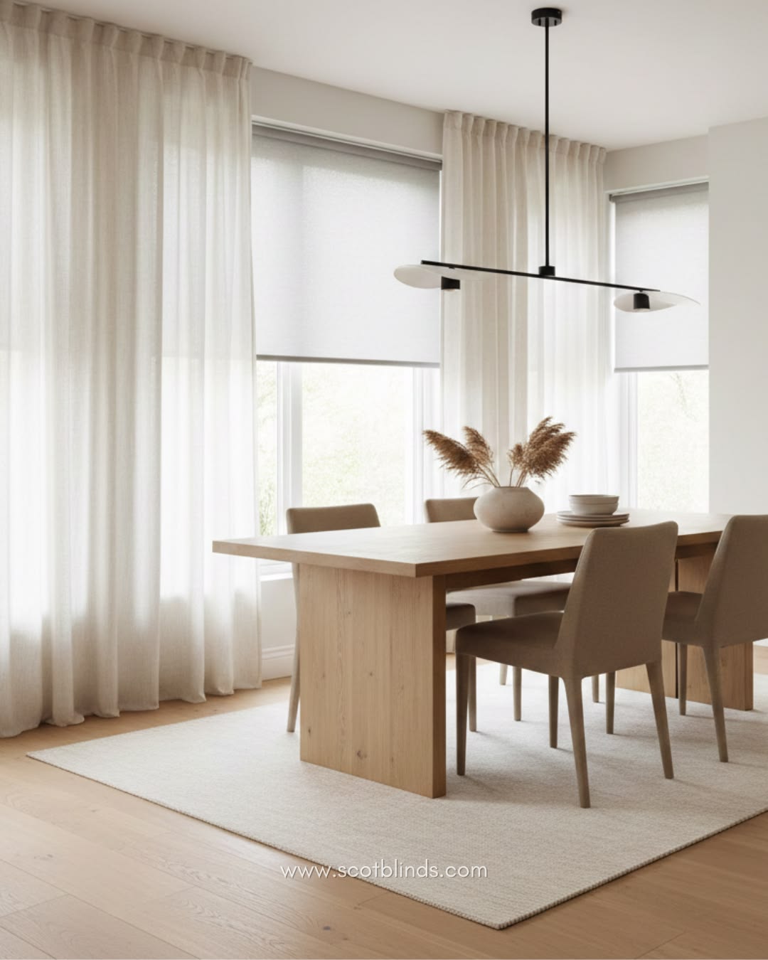 Comedor con cortinas doradas