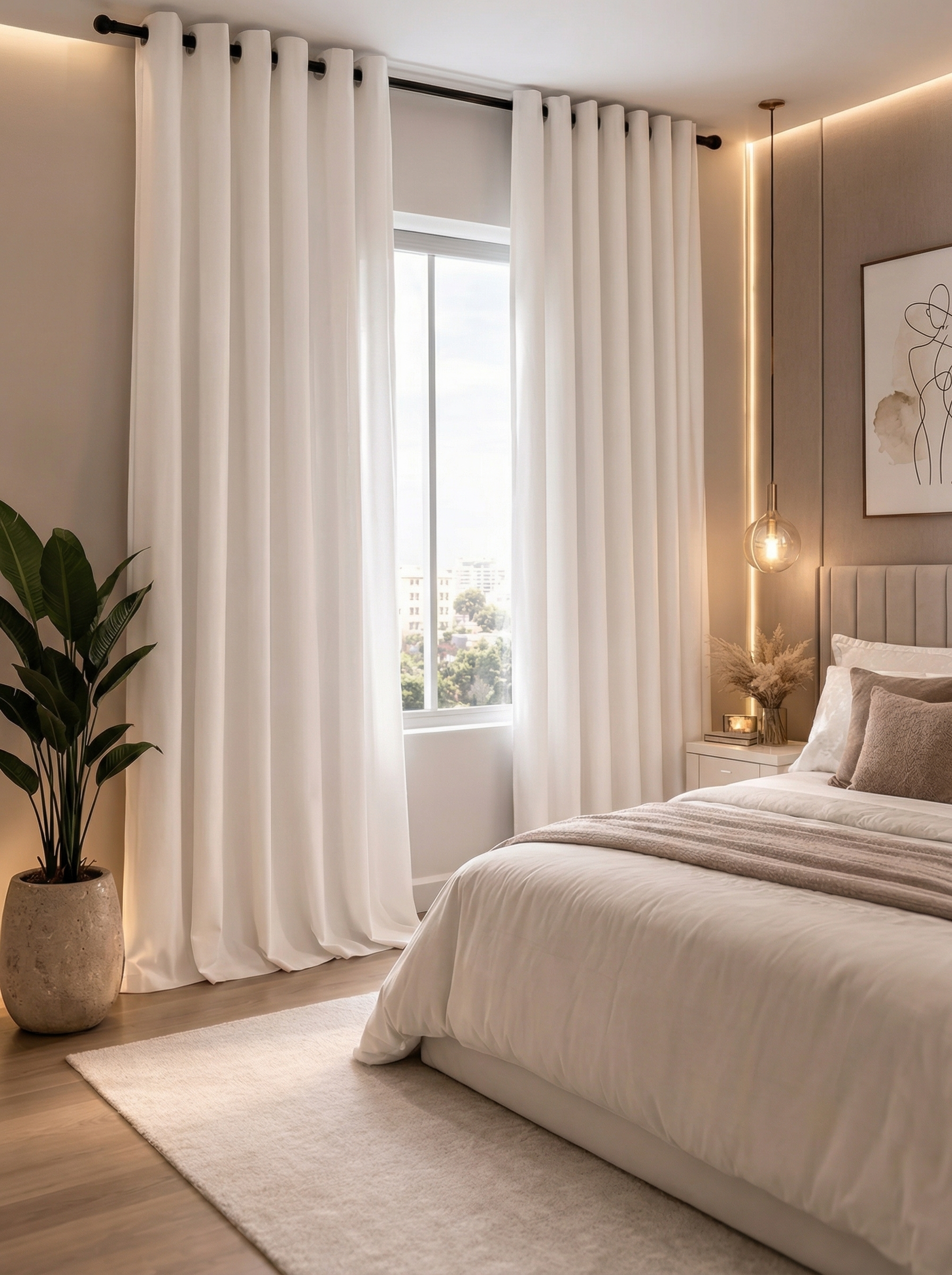 Dormitorio con rollers grises