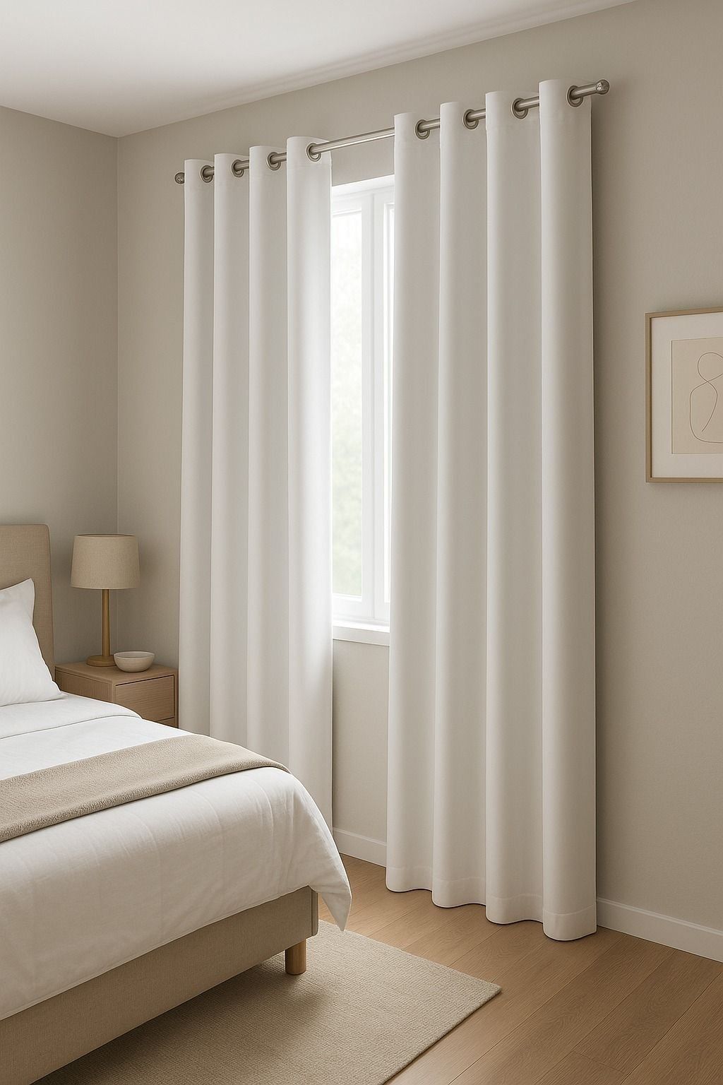 Dormitorio con cortinas ivory